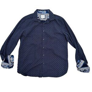 Cactus Man Ricky Singh Navy Blue Polka Dot Mens Size Large Shirt‎ Button Down